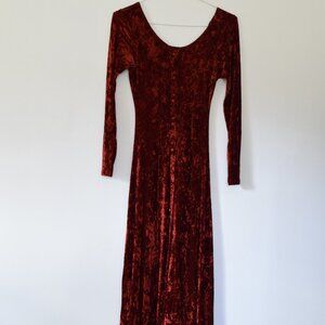 CONTEMPO CASUALS Vintage Red Velvet Long Sleeve Button Up Maxi Dress | Size S